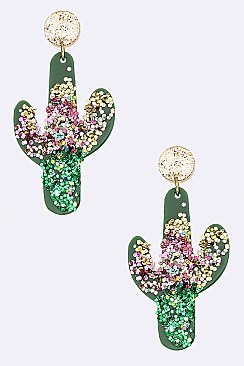 Chic Glittery Cactus Iconic Earrings