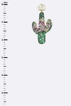 Chic Glittery Cactus Iconic Earrings