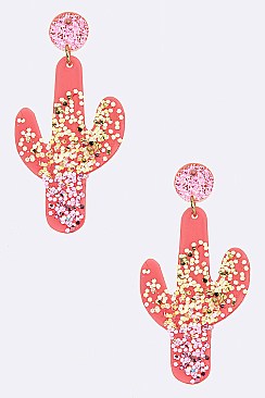 Chic Glittery Cactus Iconic Earrings