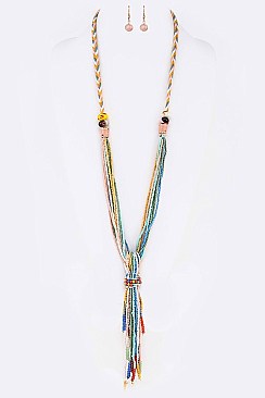 Multi-Seed Beads Tassel Necklace Set