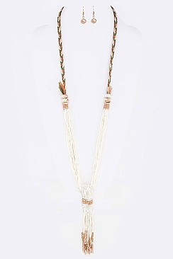 Multi-Seed Beads Tassel Necklace Set