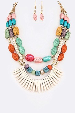 MIXED CERAMIC BEADS STATEMENT NECKLACE SET