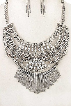 FRINGE BAR RHINESTONE PAVE NECKLACE SET