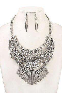 FRINGE BAR RHINESTONE PAVE NECKLACE SET