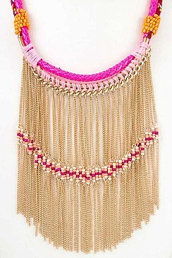 BEADED MULTI CORD CHAIN NECKLACE SET