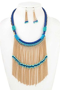 BEADED MULTI CORD CHAIN NECKLACE SET