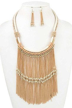 BEADED MULTI CORD CHAIN NECKLACE SET