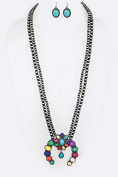 NAVAJO BEADS SQUASH BLOSSOM STATEMENT NECKLACE SET