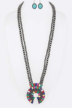 Navajo Beads Squash Blossom Long Necklace Set