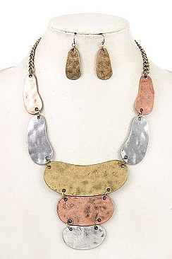 HAMMERED LINK BIB NECKLACE SET