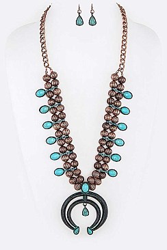 Turquoise Squash Blossom Statement Necklace Set