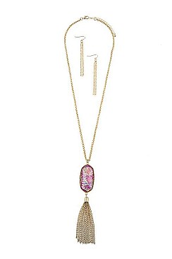 TASSEL PENDANT OPAL STONE NECKLACE SET