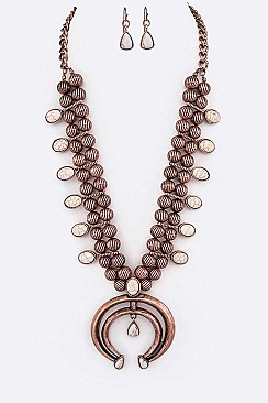 Turquoise Squash Blossom Statement Necklace Set