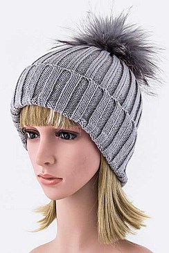 Stylish Raccoon Fur PomPom Knit Beanie LA-EMH8574