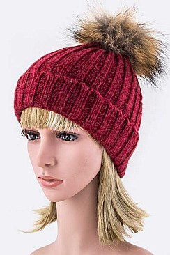 Fashionable Raccoon Fur PomPom Wool Beanie LA-EMH8589DD