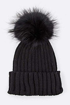 Stylish Raccoon Fur PomPom Knit Beanie LA-EMH8574