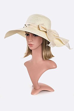 Pack of 6 Beaded Ribbon Straw Floppy Hat Set