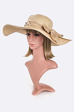 Pack of 6 Beaded Ribbon Straw Floppy Hat Set