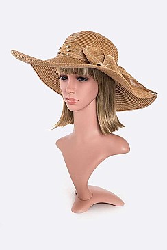 Pack of 6 Beaded Ribbon Straw Floppy Hat Set