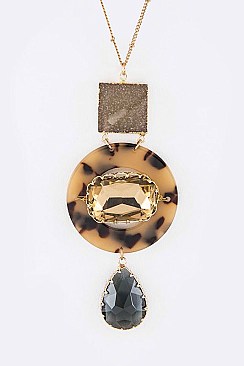 Stylish Crystal Mix Druzy Celluloid Pendant Necklace LA-N6108