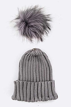 Stylish Raccoon Fur PomPom Knit Beanie LA-EMH8574