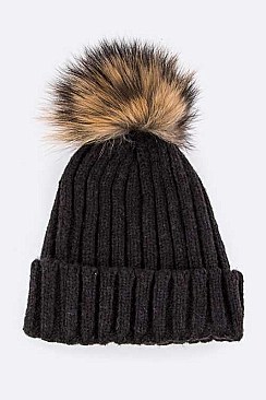 Fashionable Raccoon Fur PomPom Wool Beanie LA-EMH8589DD