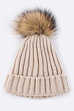 Fashionable Raccoon Fur PomPom Wool Beanie LA-EMH8589DD
