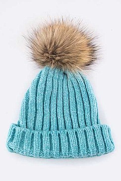 Fashionable Raccoon Fur PomPom Wool Beanie LA-EMH8589DD