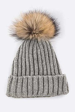 Fashionable Raccoon Fur PomPom Wool Beanie LA-EMH8589DD
