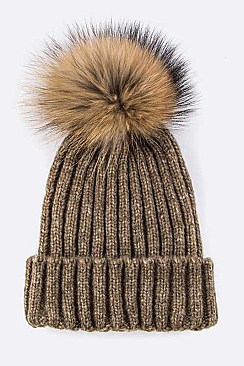 Fashionable Raccoon Fur PomPom Wool Beanie LA-EMH8589DD