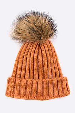 Fashionable Raccoon Fur PomPom Wool Beanie LA-EMH8589DD