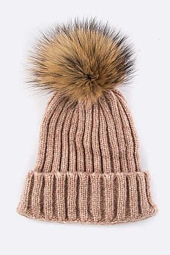 Fashionable Raccoon Fur PomPom Wool Beanie LA-EMH8589DD