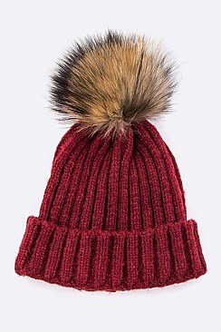 Fashionable Raccoon Fur PomPom Wool Beanie LA-EMH8589DD