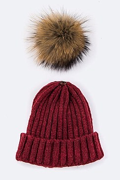 Fashionable Raccoon Fur PomPom Wool Beanie LA-EMH8589DD