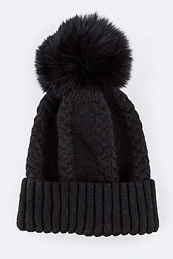 Stylish Raccoon Fur Pom Pom Cashmere Beanie