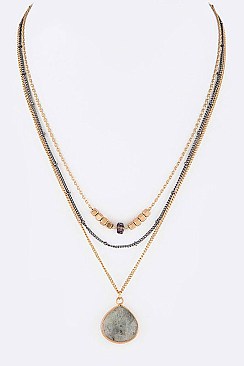 Stylish Convertible Mix Layer Stone Pendant Necklace LAN6140