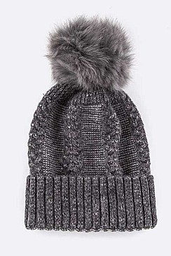 Stylish Raccoon Fur Pom Pom Cashmere Beanie