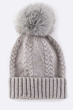 Stylish Raccoon Fur Pom Pom Cashmere Beanie