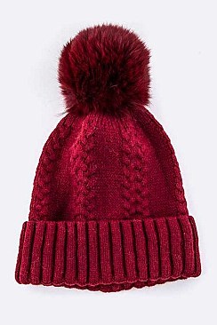 Stylish Raccoon Fur Pom Pom Cashmere Beanie