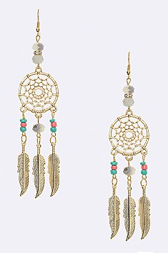 PACK OF 12 Pairs Dream Catcher Feather Earrings