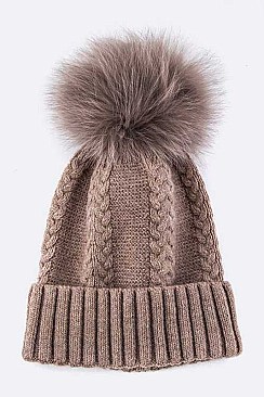 Stylish Raccoon Fur Pom Pom Cashmere Beanie