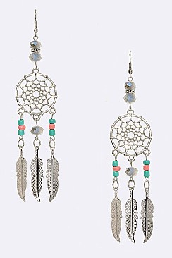 PACK OF 12 Pairs Dream Catcher Feather Earrings