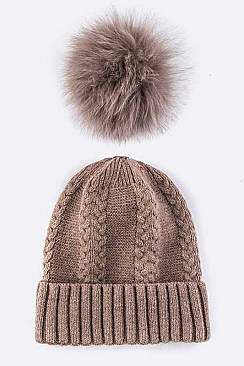 Stylish Raccoon Fur Pom Pom Cashmere Beanie