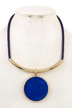 CURVED BAR CIRCLE LINK PENDANT NECKLACE SET
