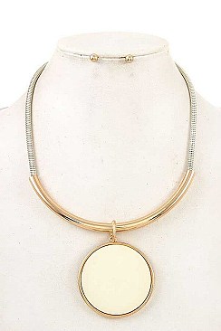 CURVED BAR CIRCLE LINK PENDANT NECKLACE SET