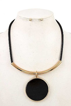CURVED BAR CIRCLE LINK PENDANT NECKLACE SET