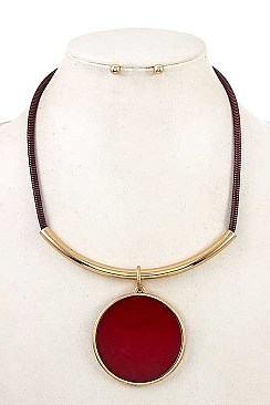 CURVED BAR CIRCLE LINK PENDANT NECKLACE SET