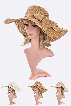 Pack of 6 Large Bow Straw Floppy Hat Set