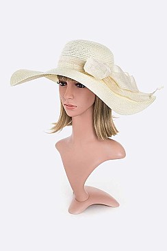 Pack of 6 Large Bow Straw Floppy Hat Set