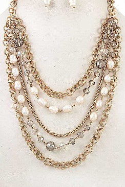 MULTI ROW BEAD ACCENT NECKLACE SET